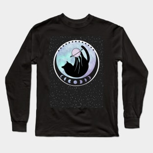 saturn cat (dark galaxy background) Long Sleeve T-Shirt